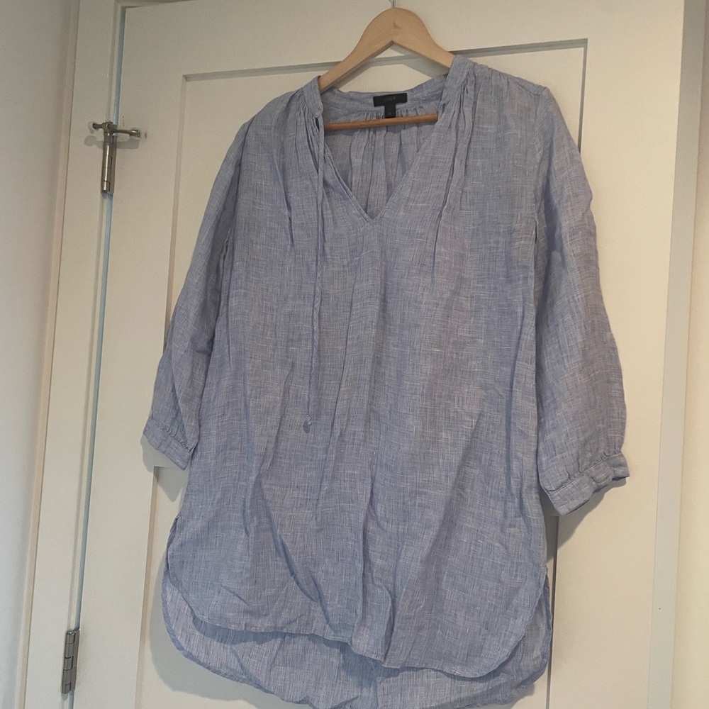 j Crew linen tunic in chambray .